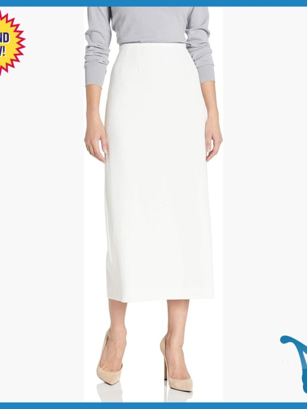 Stretch Crepe Midi Skirt for Work & Formal Wear, Plus Size